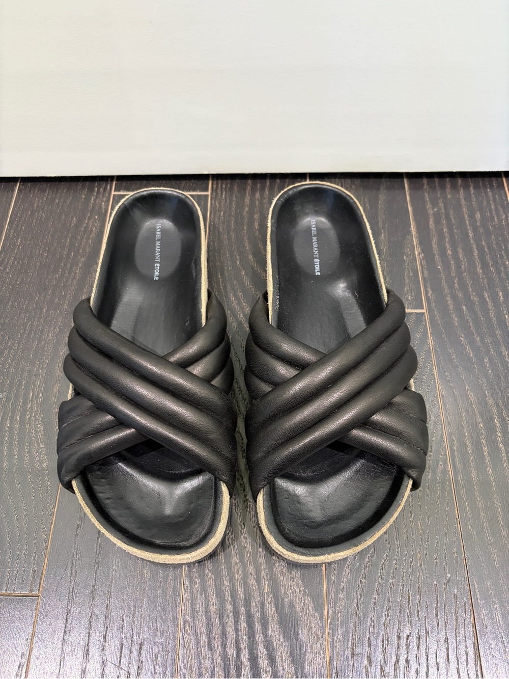 Isabel Marant Black Padded Crossover Slide Mules